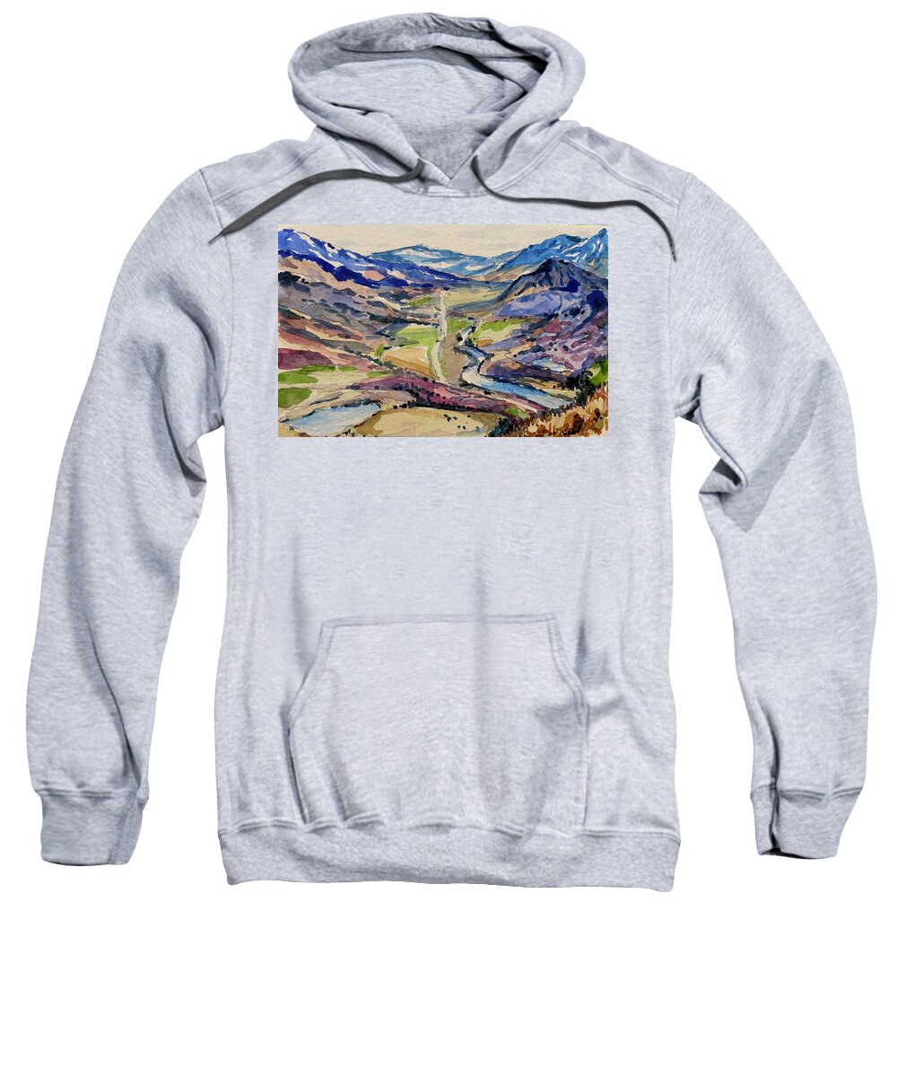 Yellowstone Sweatshirt featuring the painting Road to Gardiner by Les Herman