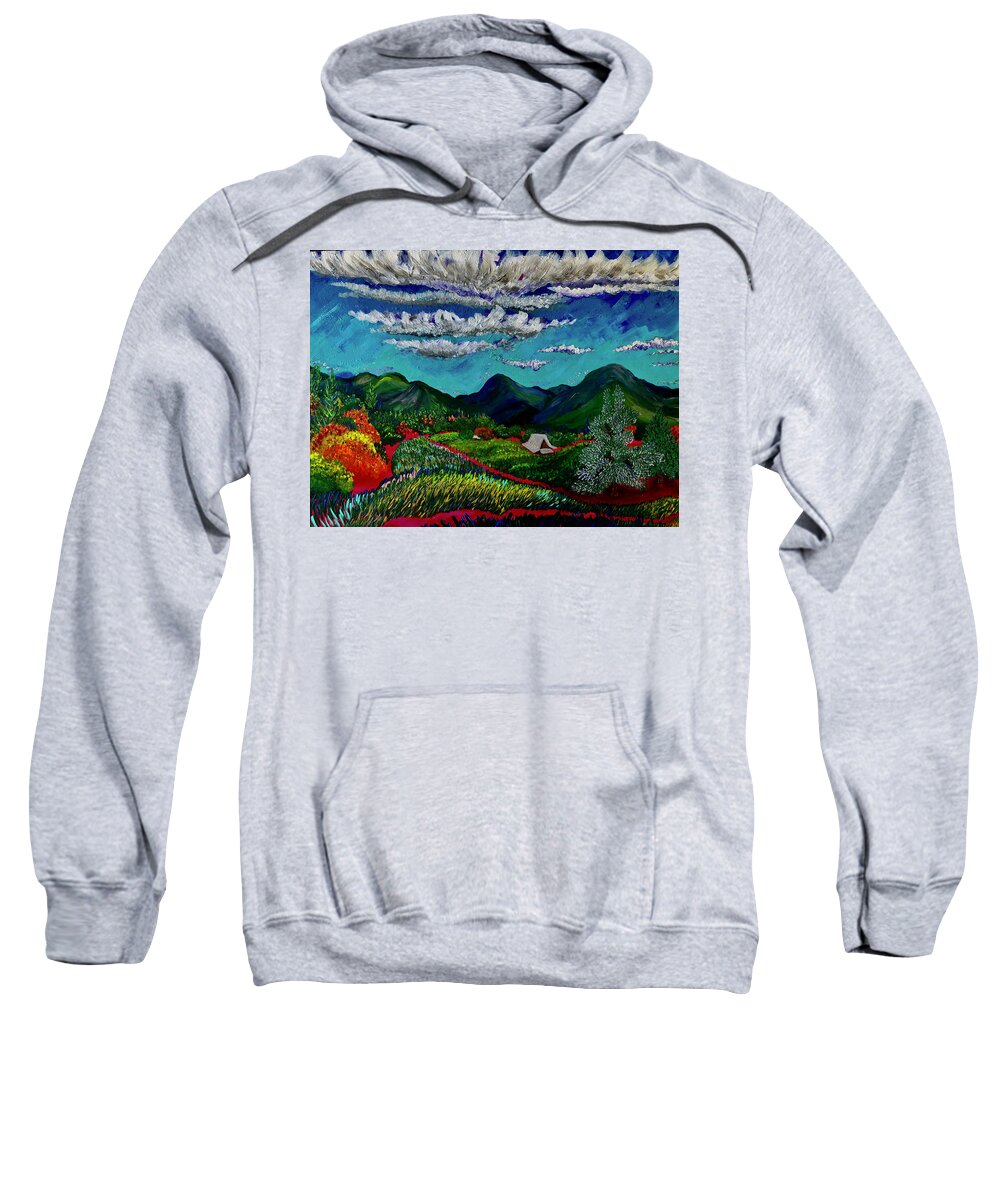 Farms Sweatshirt featuring the painting Rolling clouds over Betsy's farm. Williams, Oregon. by ArtStudio Mateo