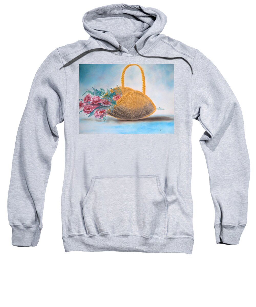 Basket Sweatshirt featuring the painting Roses in a Basket  by Joel Smith