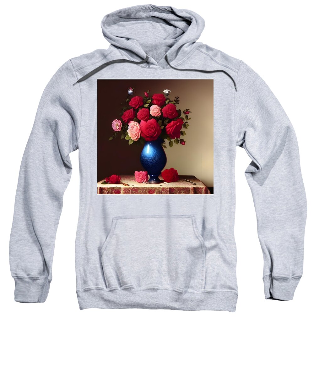 Roses Sweatshirt featuring the digital art Roses in Blue Vase by Katrina Gunn