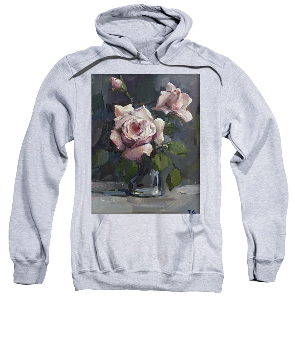 Still-life With Roses Sweatshirt featuring the painting Roses by Tigran Ghulyan