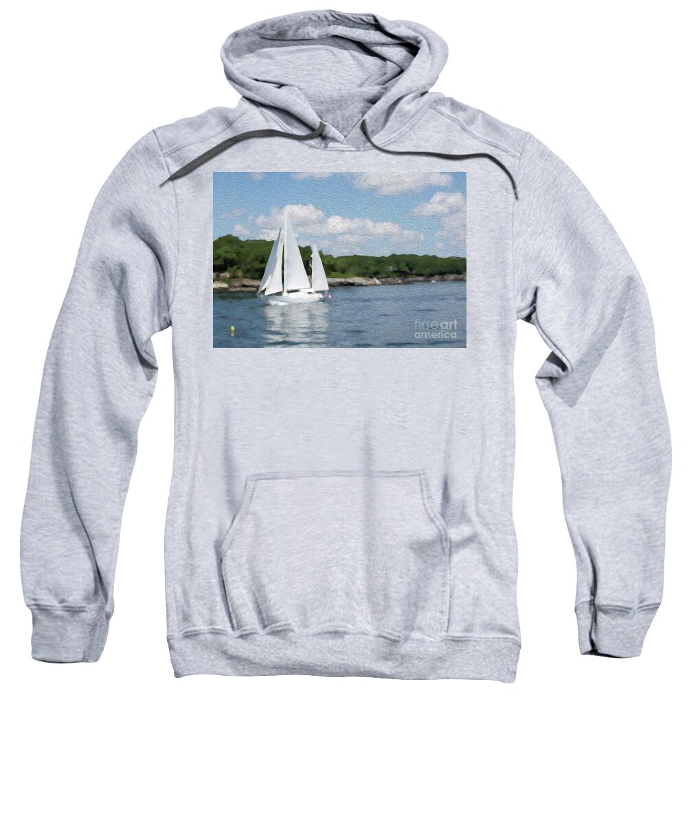 Casco Bay Sweatshirt featuring the digital art Sailboat in Casco Bay, Maine by Patti Powers