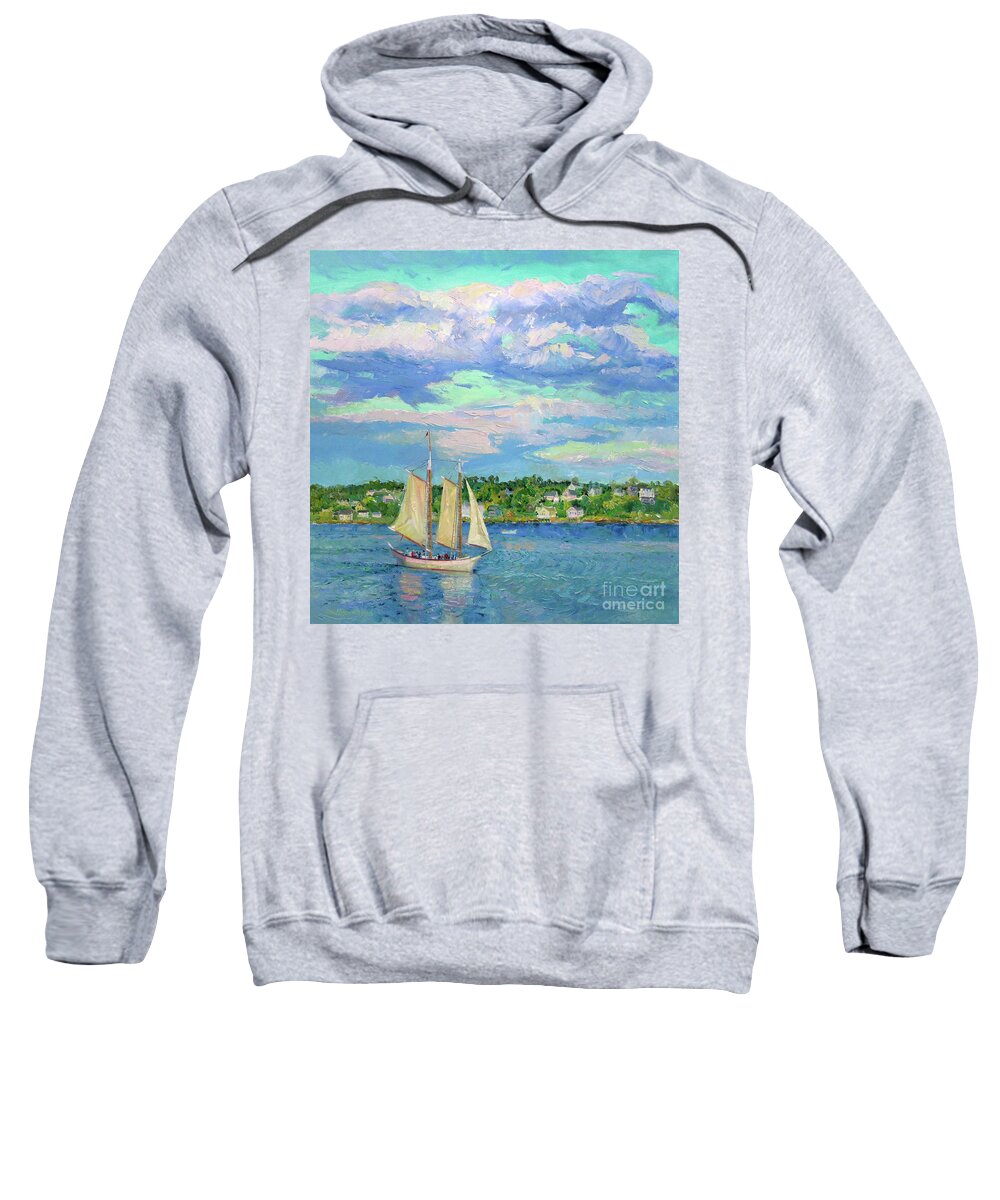 Gloucester Harbor Sweatshirt featuring the painting Sailing Gloucester Harbor by John McCormick