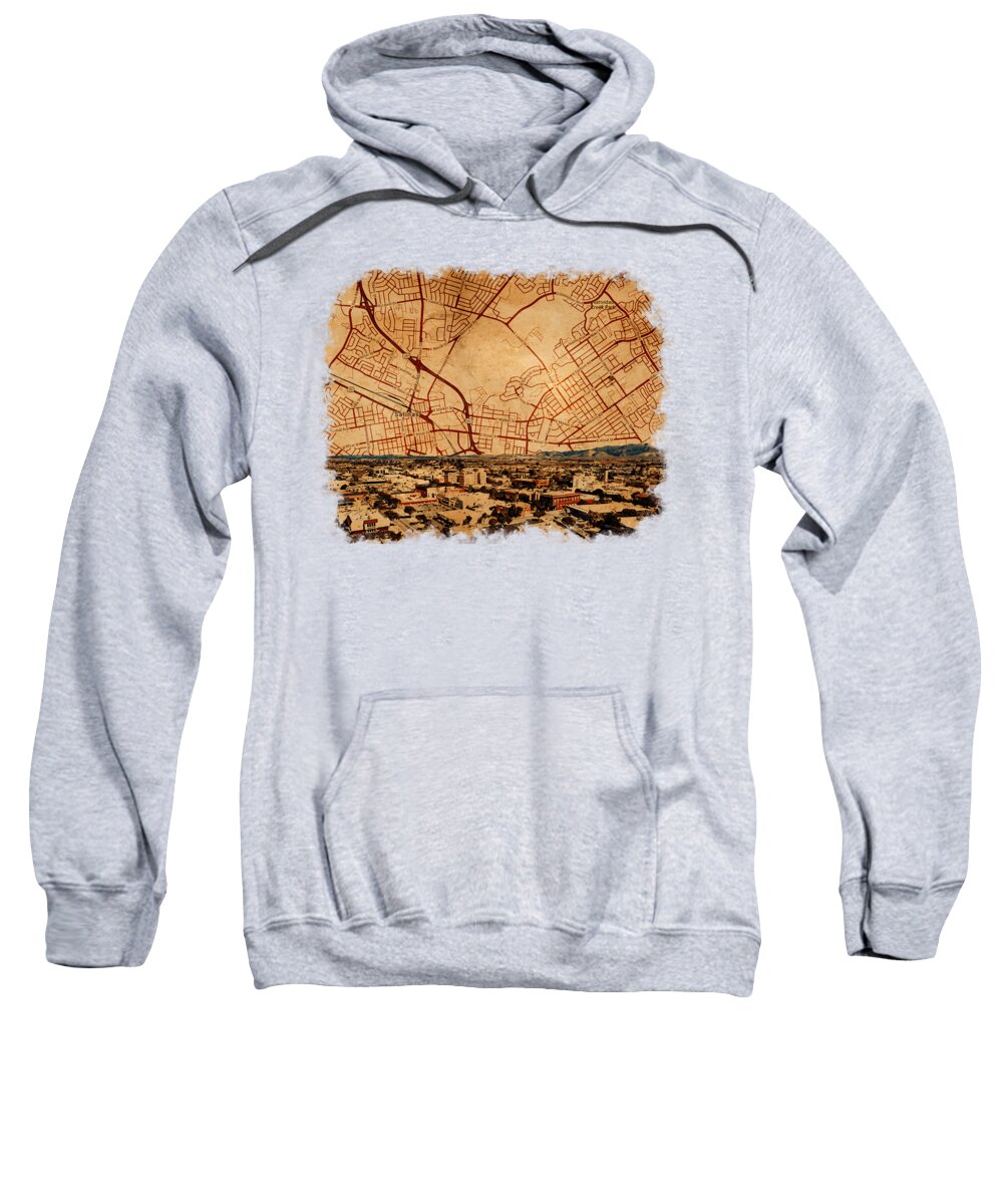 Salinas Sweatshirt featuring the digital art Salinas, California - panorama and map of the central part by Nicko Prints
