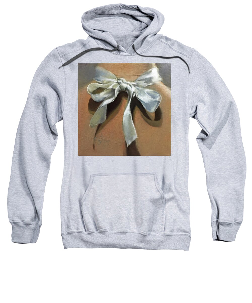 White Satin Bow Sweatshirt featuring the painting Satin Bow by Roxanne Dyer
