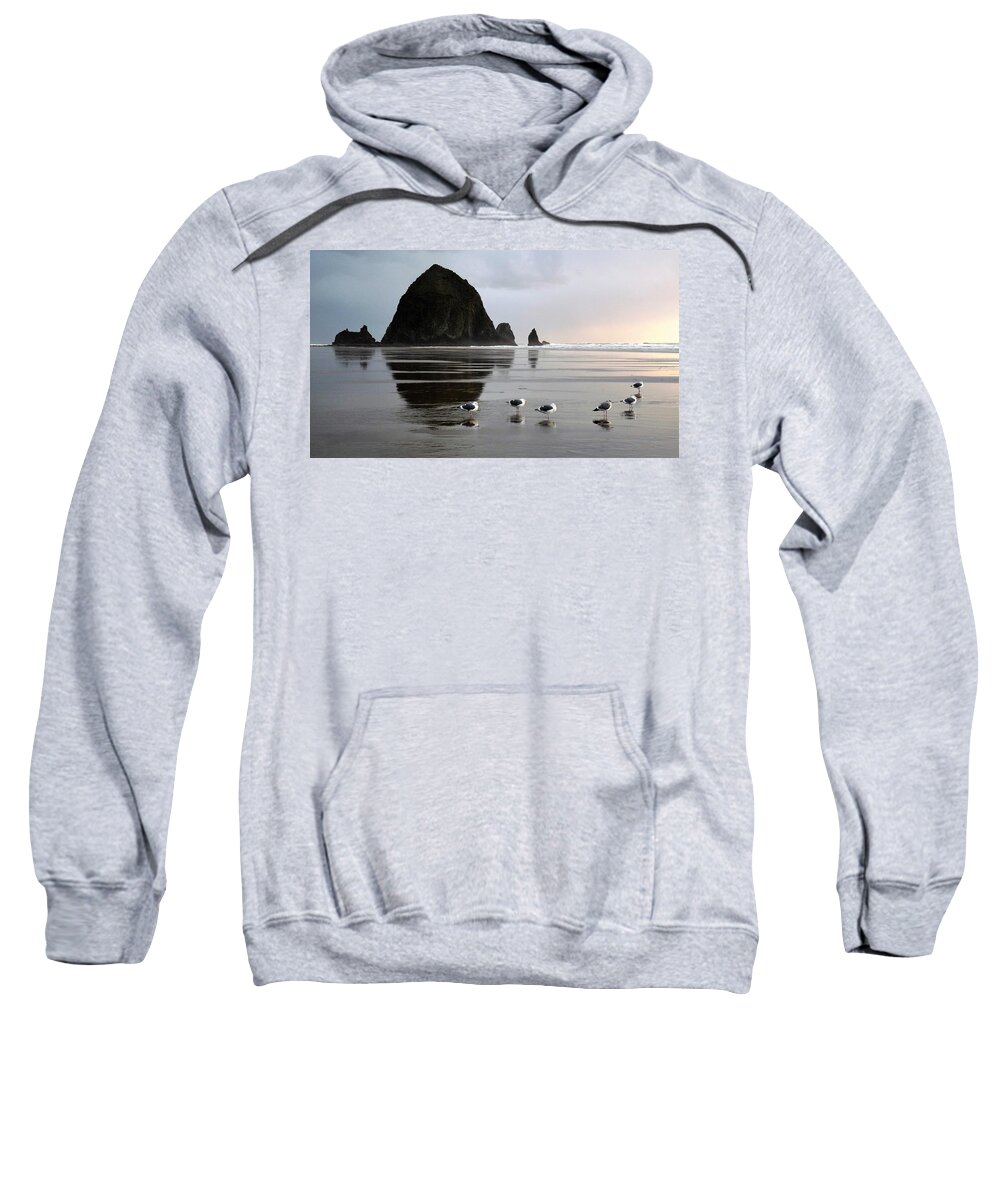 Oregon Sweatshirt featuring the photograph Seagulls at Haystack Rock by Tranquil Light Photography