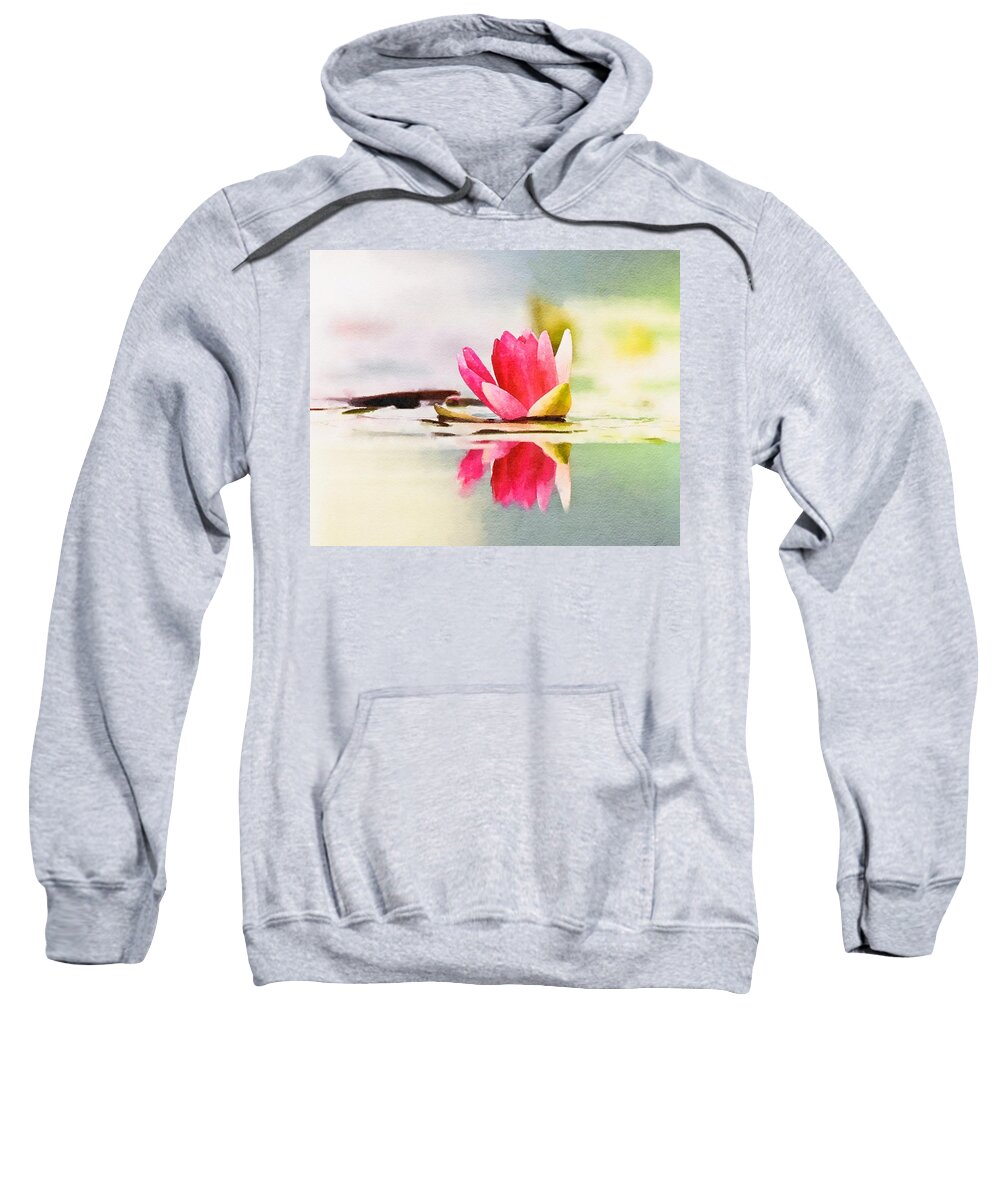 Flora Sweatshirt featuring the mixed media Serene Water Lily Watercolor by Susan Rydberg