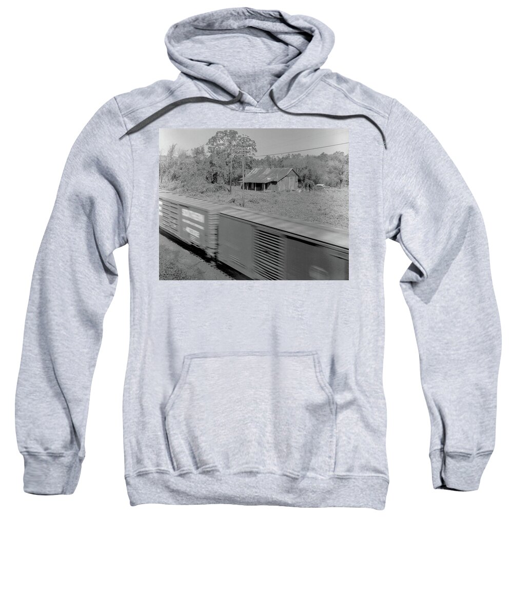 Lovejoy Sweatshirt featuring the photograph Shack and train by John Simmons