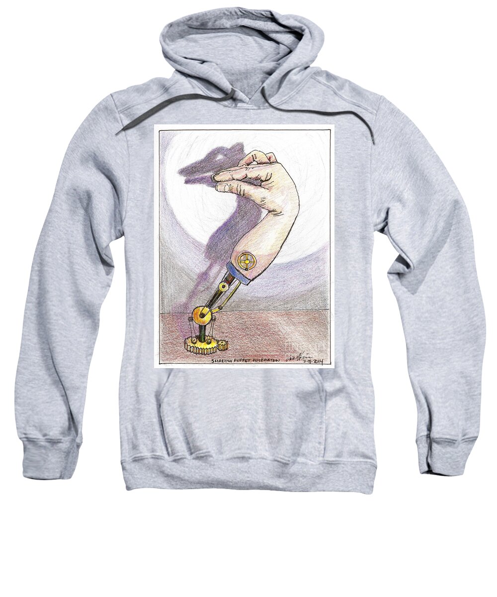 Shadow Sweatshirt featuring the drawing Shadow Puppet Automaton by Eric Haines