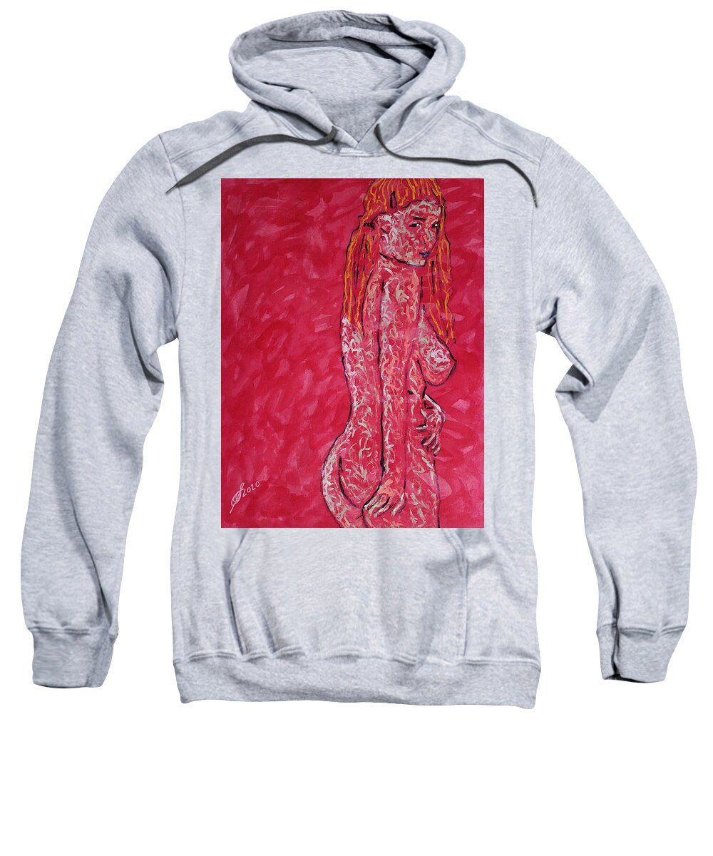 Woman Sweatshirt featuring the painting Sidelong original painting by Sol Luckman