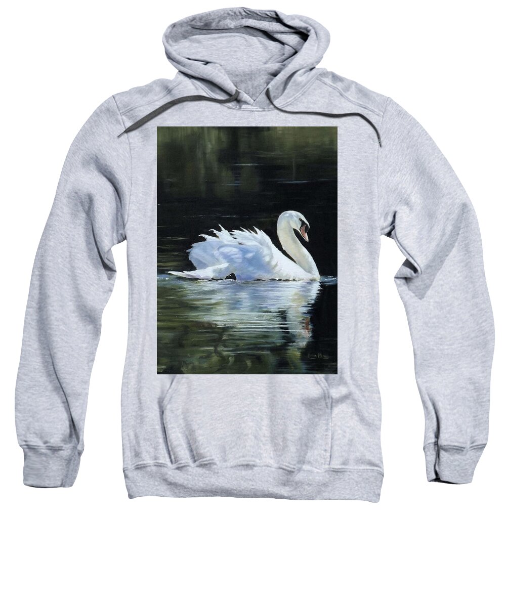 Swan Sweatshirt featuring the painting Silver Wings by Barry BLAKE