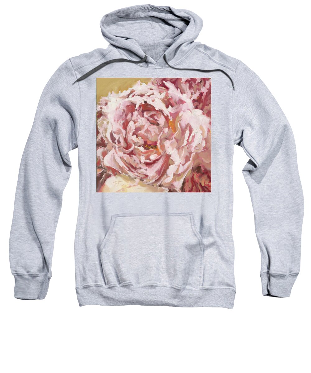 Pink Peony Sweatshirt featuring the painting Single Peony 1 by Roxanne Dyer