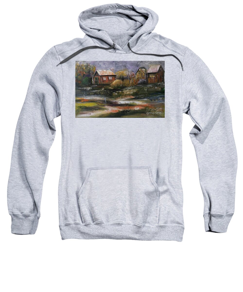 Village Sweatshirt featuring the painting Small Village by Maria Karlosak