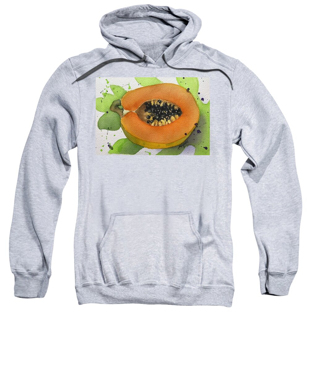Papaya Sweatshirt featuring the painting Smiling Papaya by Kelly Miyuki Kimura