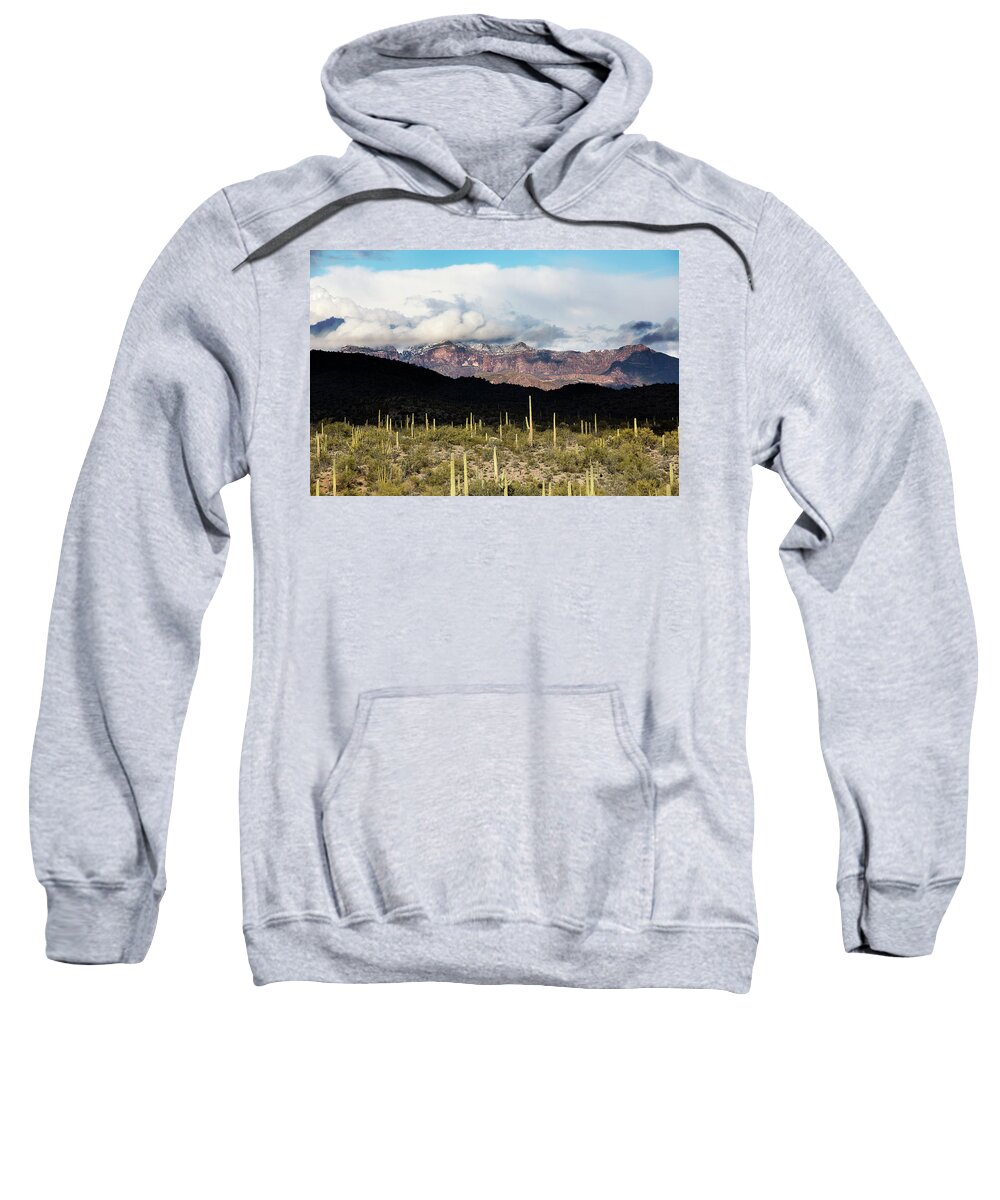 Arizona Sweatshirt featuring the photograph Snow and Saguaro at Organ Pipe National Monument by Joseph Philipson