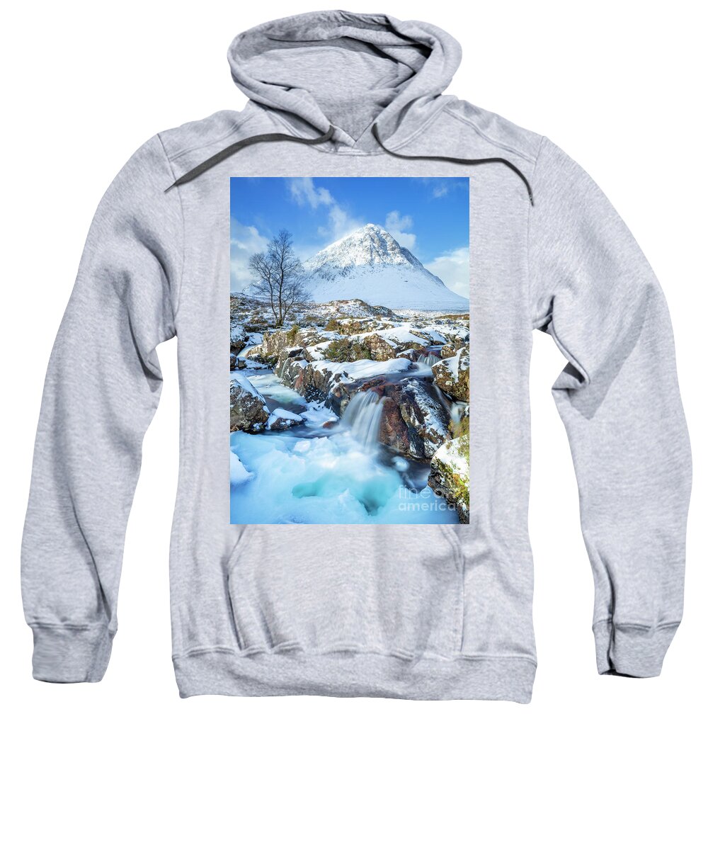 Buachaille Etive Mor Sweatshirt featuring the photograph Snow covered Buachaille Etive Mor in the Scottish Highlands by Neale And Judith Clark