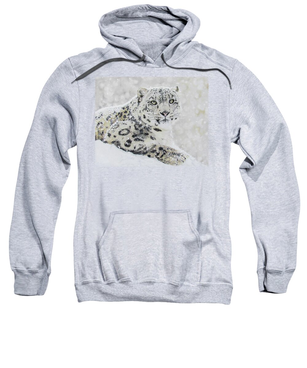 Big Cat Sweatshirt featuring the drawing Snow Leopard by Kelly Speros