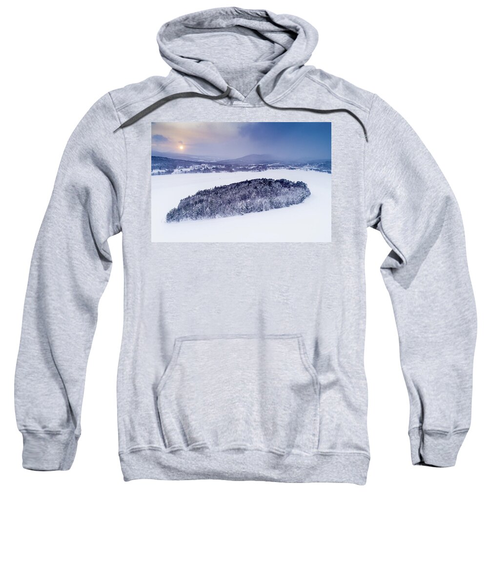 Island Pond Sweatshirt featuring the photograph Snow Showers at Island Pond, VT by John Rowe
