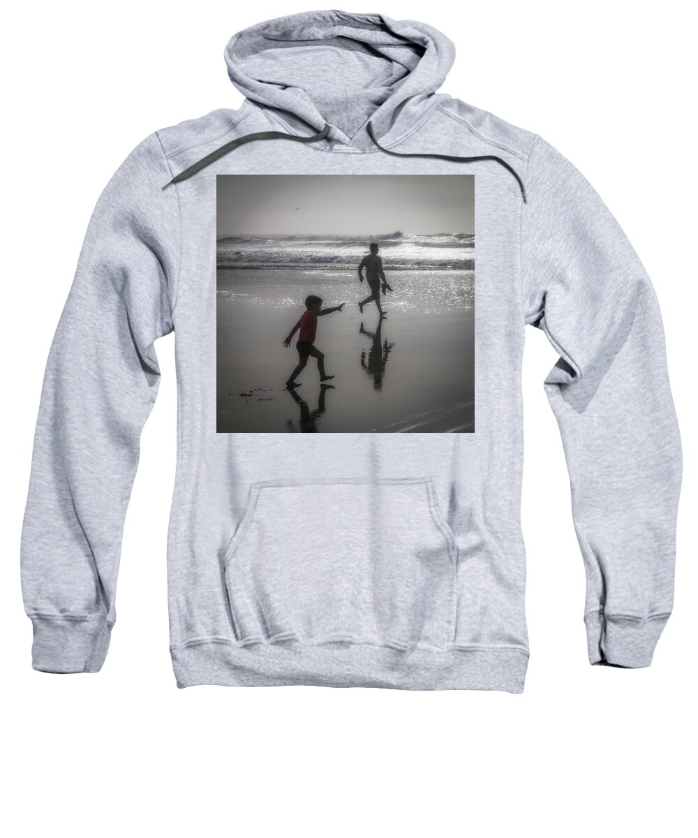 Son And Dad Sweatshirt featuring the photograph Son and dad, Ocean Beach by Donald Kinney