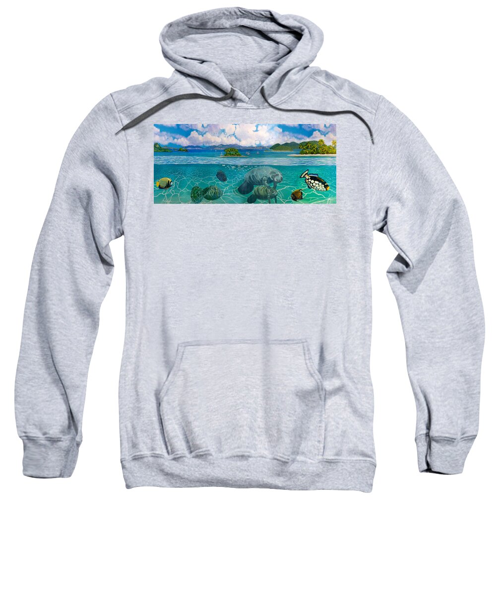 South Pacific Sweatshirt featuring the painting South Pacific Paradise with Manateestees by Bonnie Siracusa
