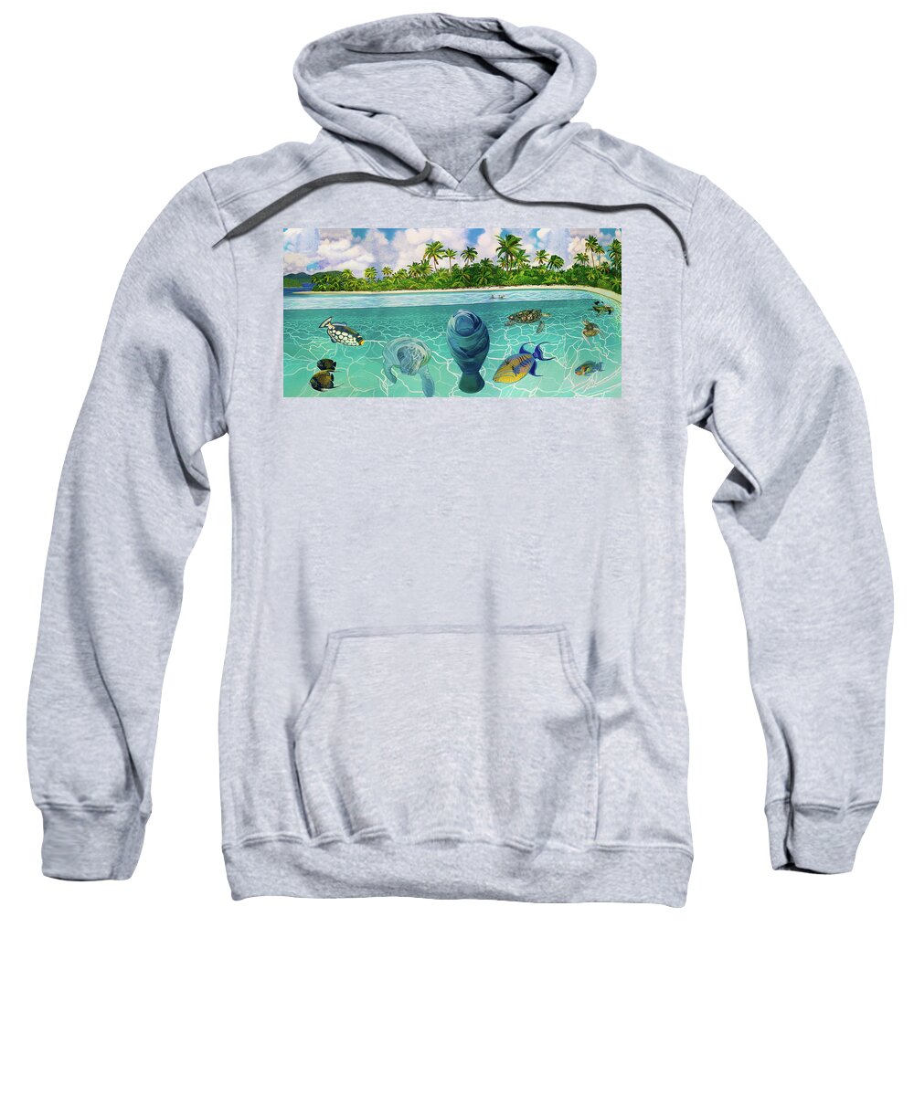 South Pacific Islands Sweatshirt featuring the painting South Pacific Paradise with Sea Turtles Towel Version by Bonnie Siracusa