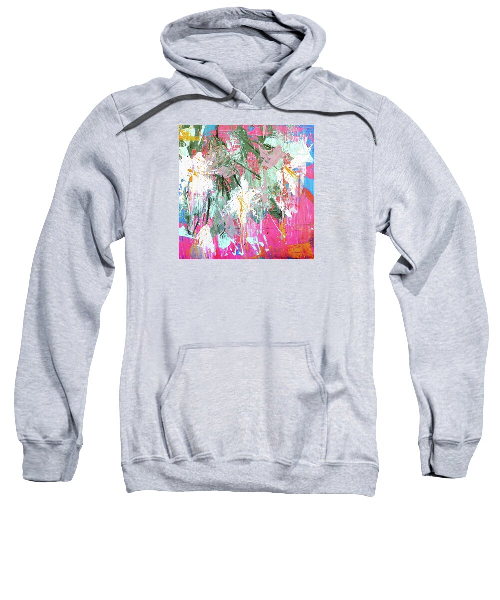 Almond Sweatshirt featuring the painting Spring Almond Blossom in Pink by Joanne Herrmann