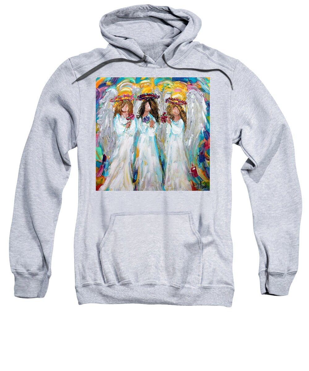 Angels Three Sweatshirt featuring the painting Spring Angels by Karen Tarlton