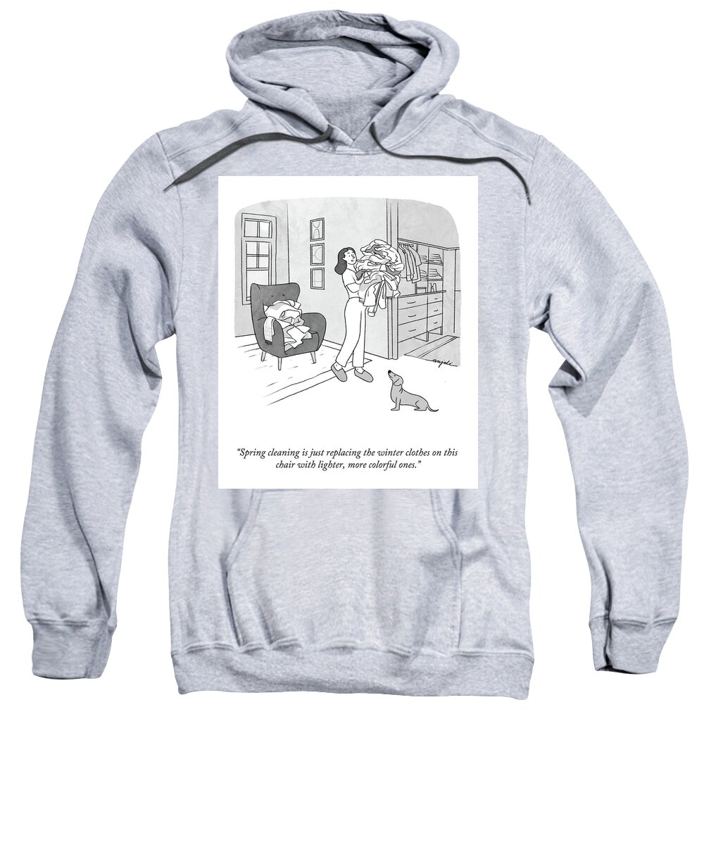 Spring Cleaning Is Just Replacing The Winter Clothes On This Chair With Lighter Sweatshirt featuring the drawing Spring Cleaning by Anjali Chandrashekar