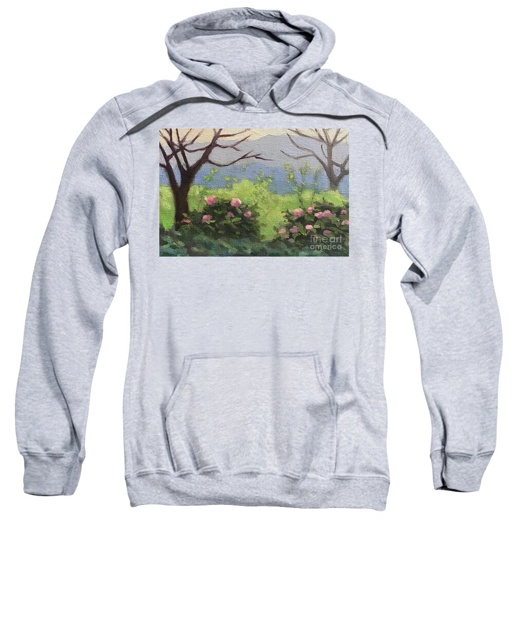 Rhododendron Sweatshirt featuring the painting Spring on the Mountain by Anne Marie Brown