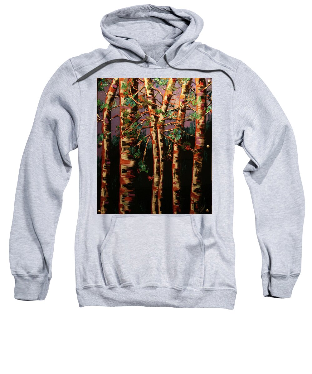 Aspen Sweatshirt featuring the painting Springtime Aspen by Marilyn Quigley