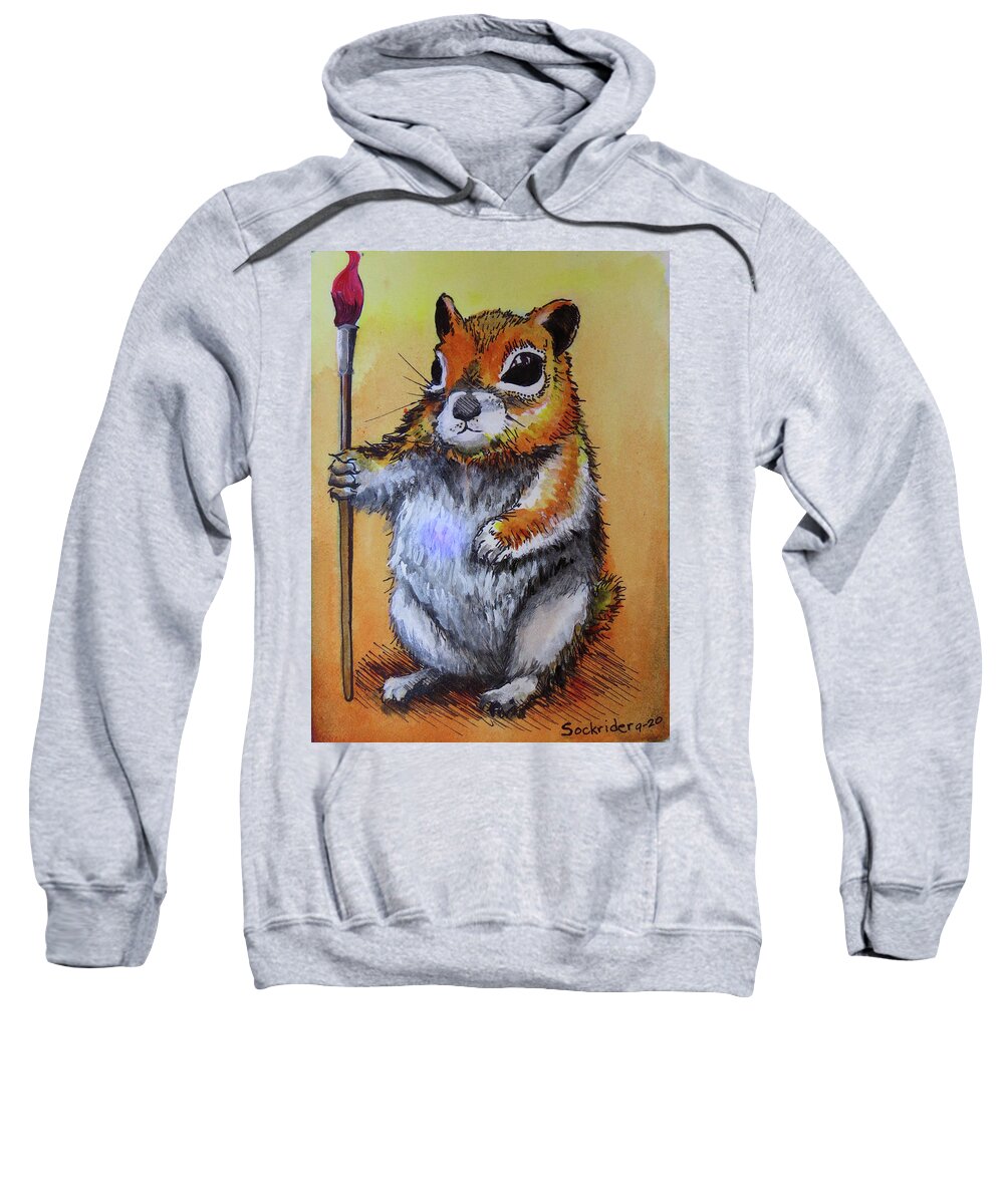 Squirrel Sweatshirt featuring the painting Squirrel Artist by David Sockrider