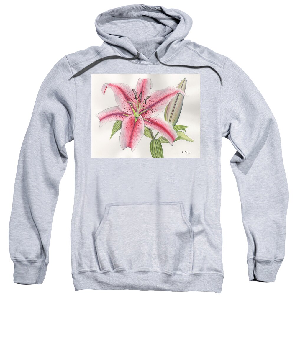 Watercolor Sweatshirt featuring the painting Stargazer Lily by Bob Labno