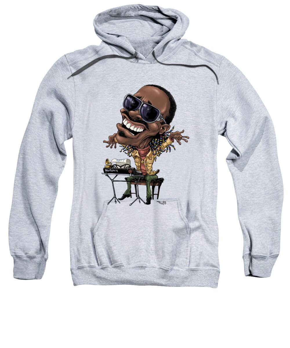 Caricature Sweatshirt featuring the drawing Stevie Wonder in color by Mike Scott