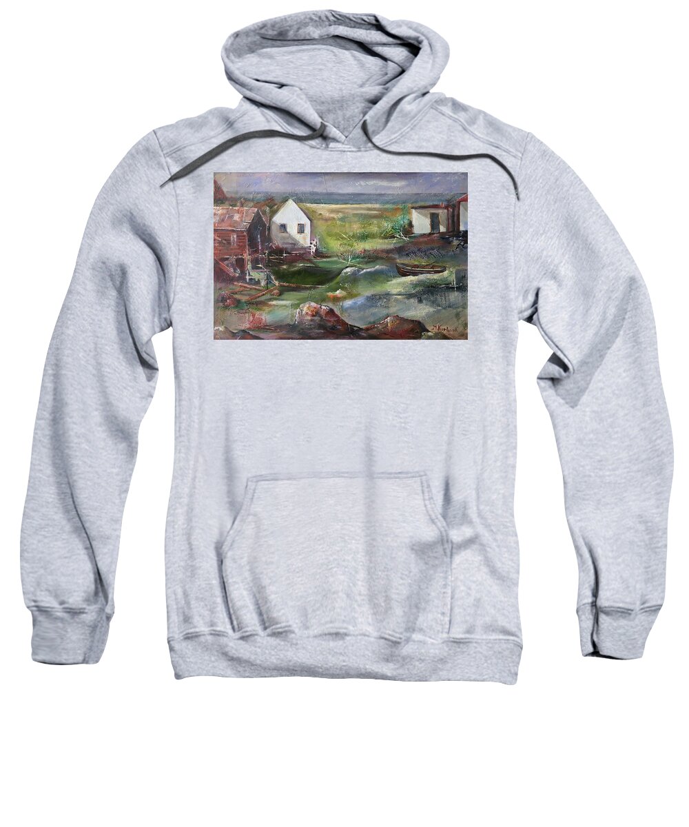 Oil Painting Sweatshirt featuring the painting Stillness by Maria Karlosak