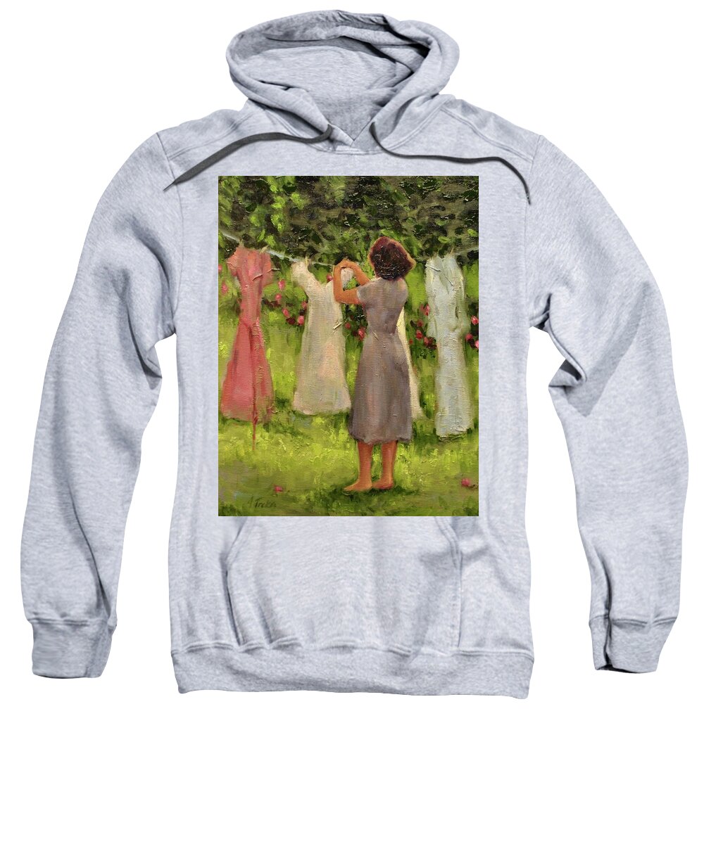 Women Hanging Clothes Sweatshirt featuring the painting Summer Breeze by Ashlee Trcka