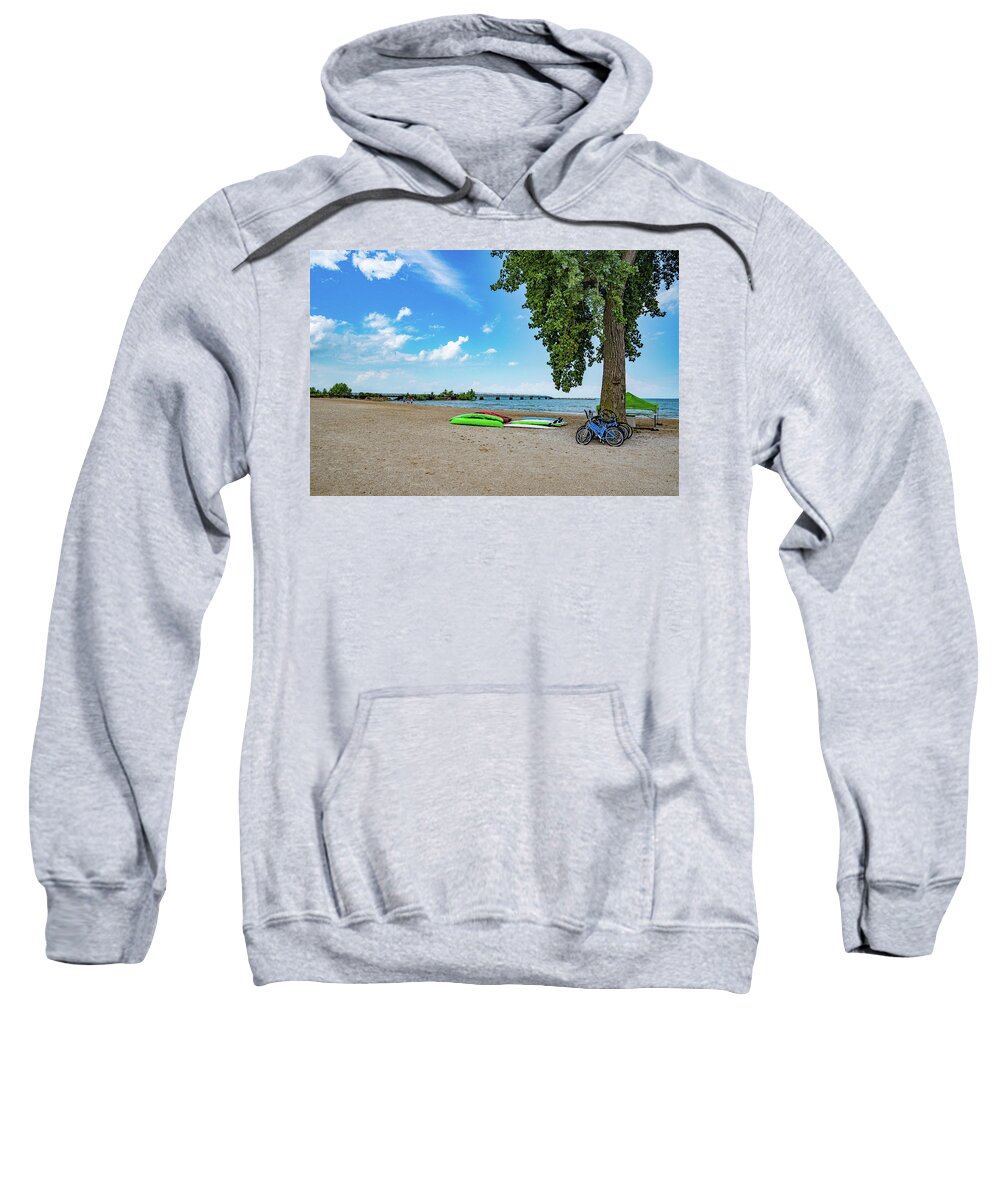 Camp Sweatshirt featuring the photograph Summer View Of Camp Perry Pier Beach Port Clinton Ohio by Dave Morgan