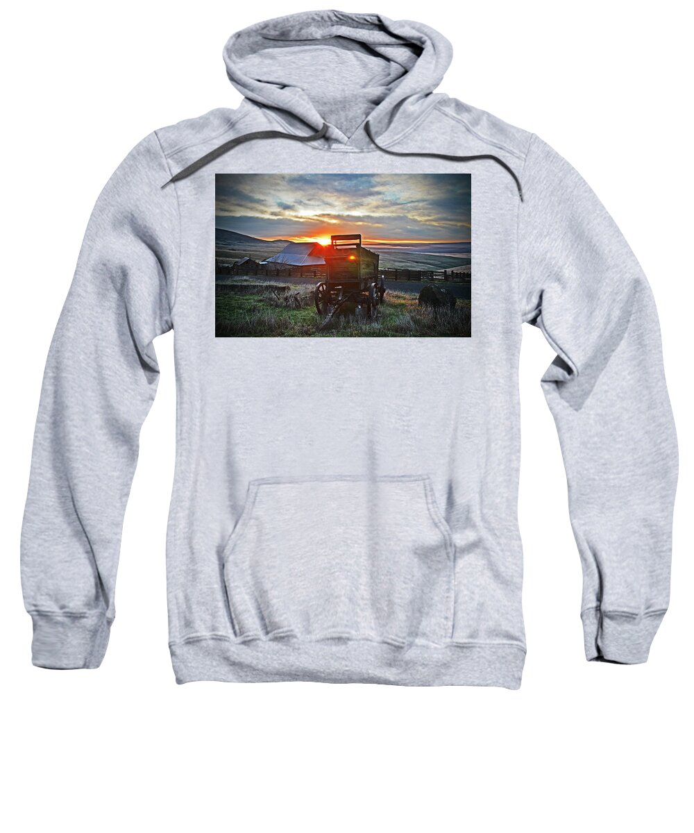 Sweatshirt featuring the digital art Sun rising On Dallas Mountain Ranch  by Fred Loring