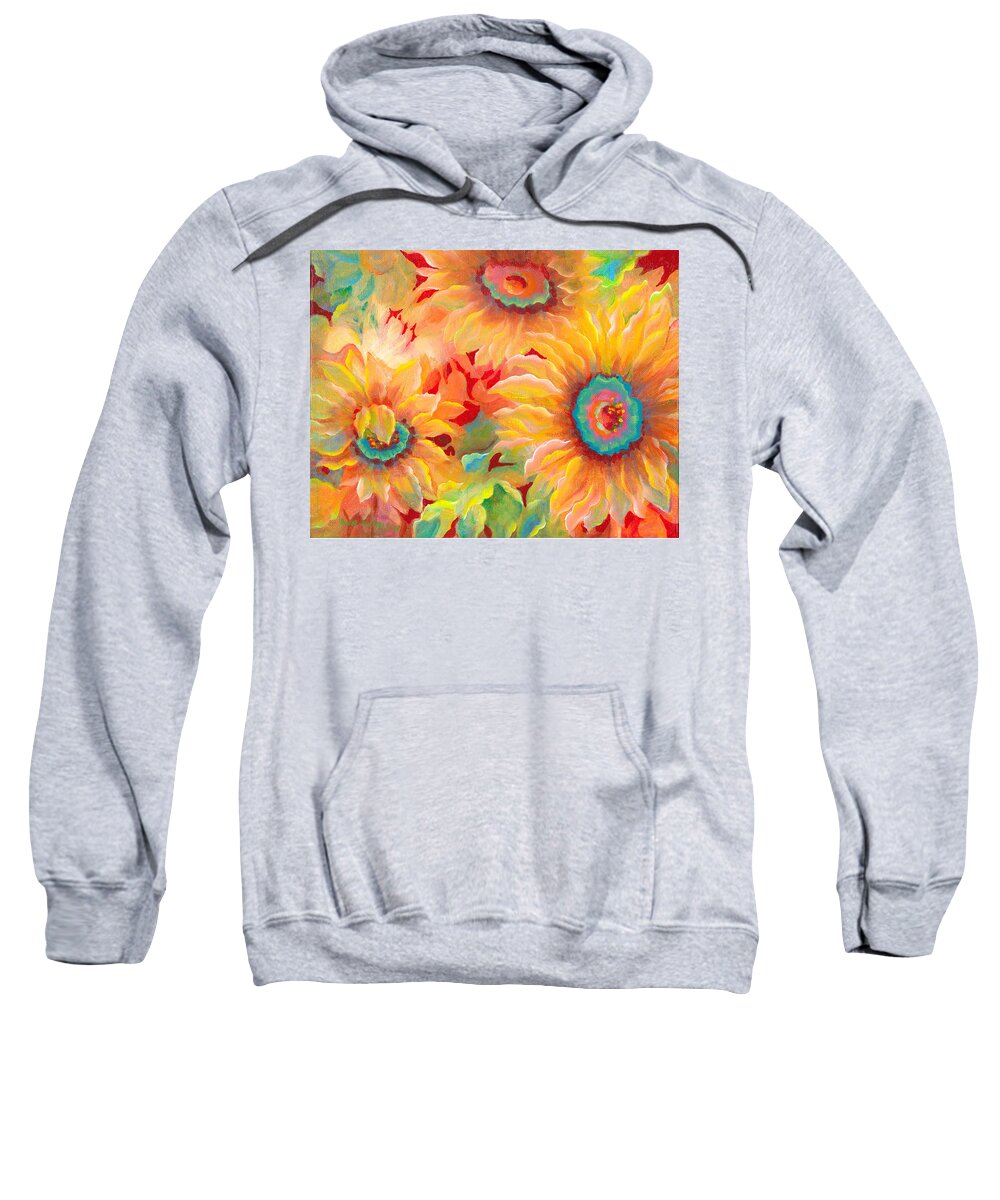 Acrylic Painting Sweatshirt featuring the painting Sunflowers on Red by Ann Nicholson