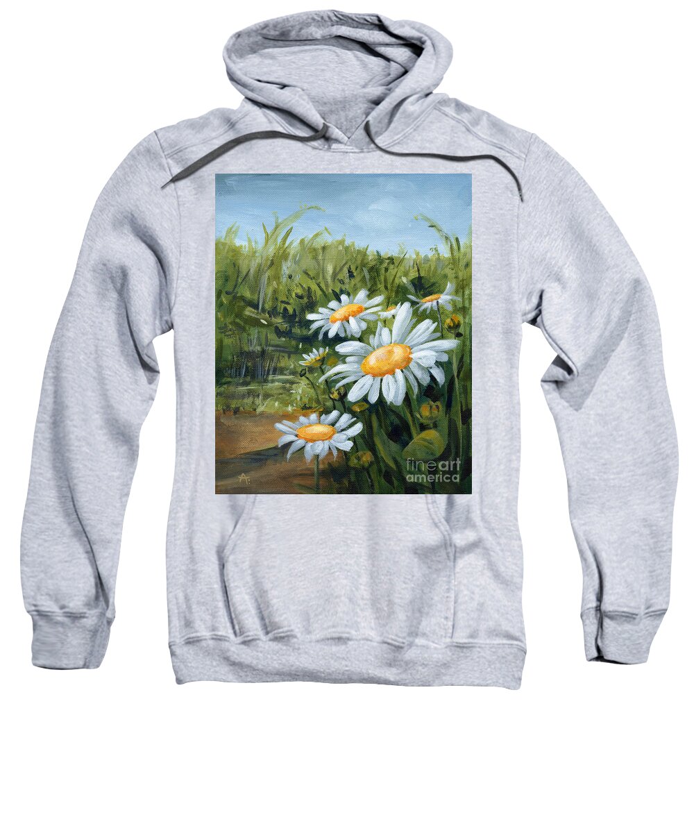 Landscape Sweatshirt featuring the painting Sunny Side of Life - Daisies Painting by Annie Troe
