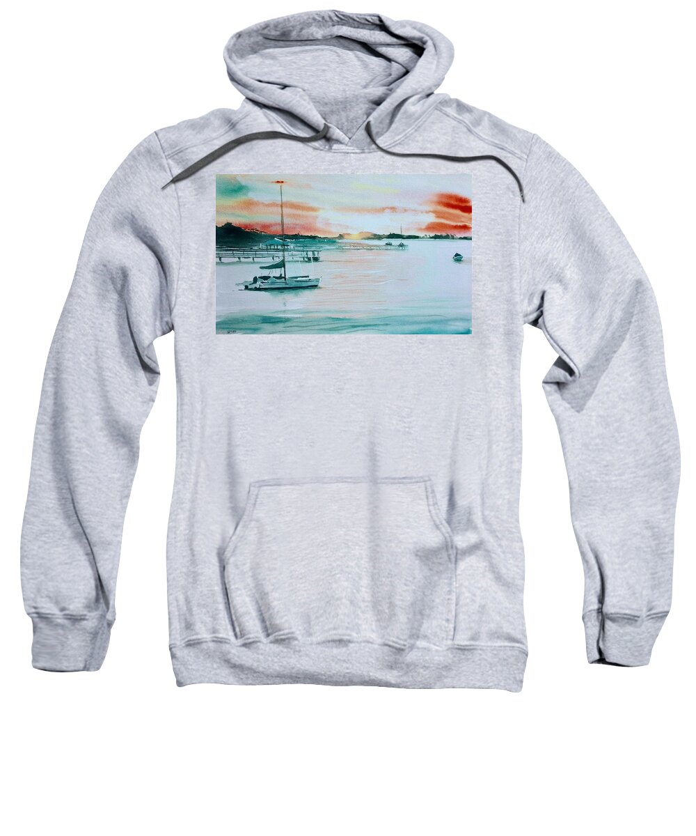 Boats Sweatshirt featuring the painting Sunset Bay by Sandie Croft