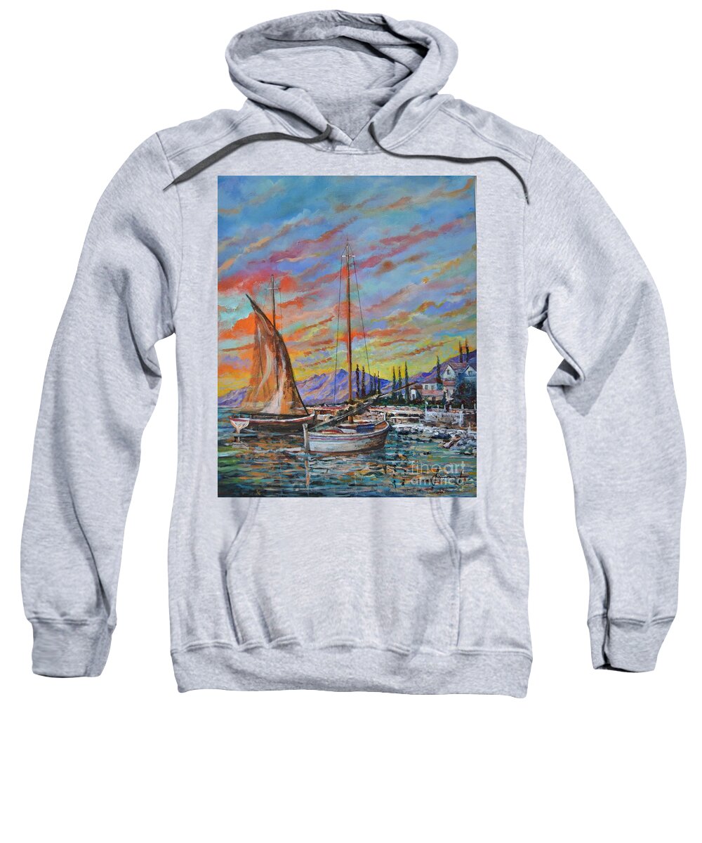 Original Painting Sweatshirt featuring the painting Sunset by Sinisa Saratlic