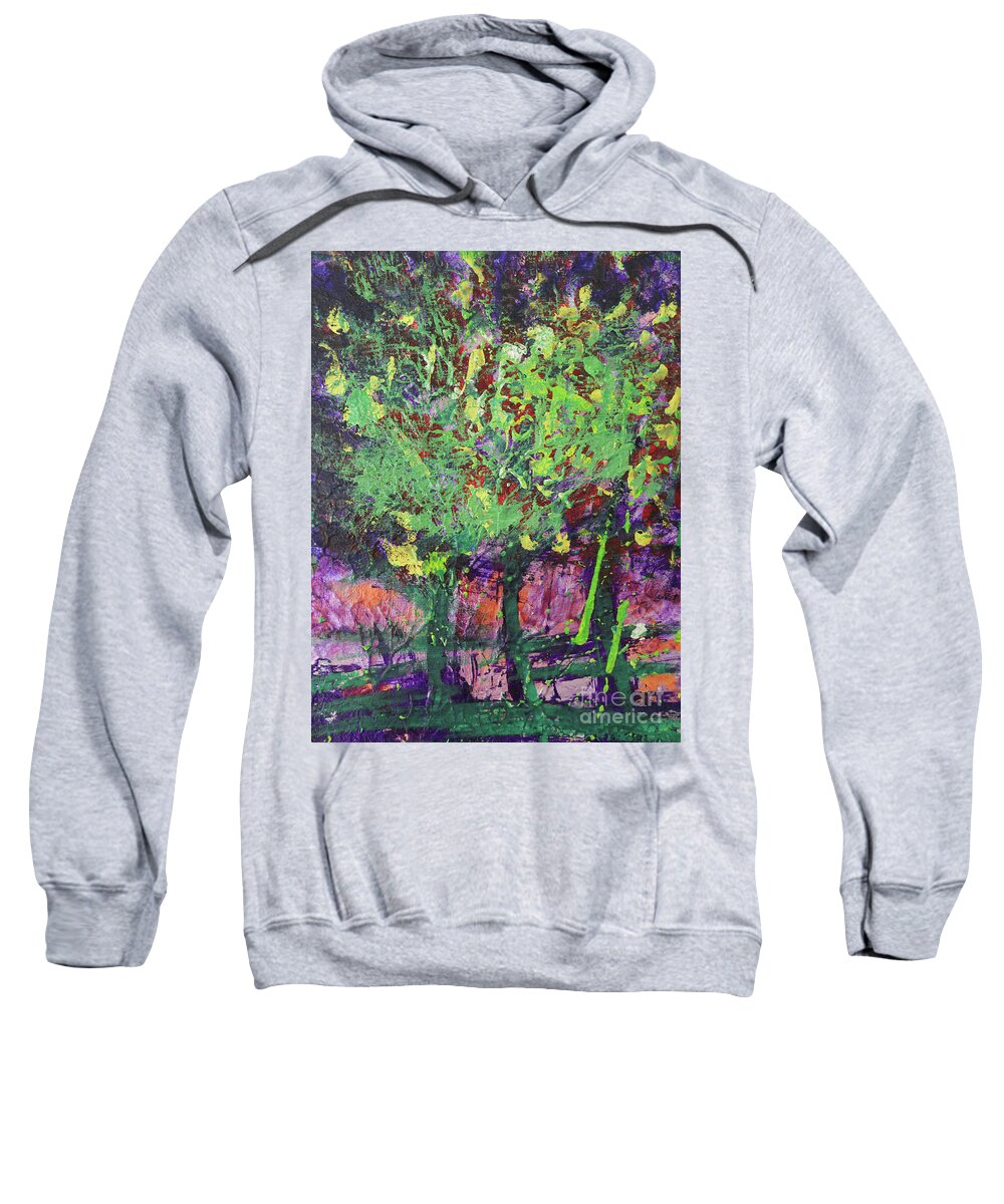 Sunset Sweatshirt featuring the painting Sunset Trees by Tessa Evette