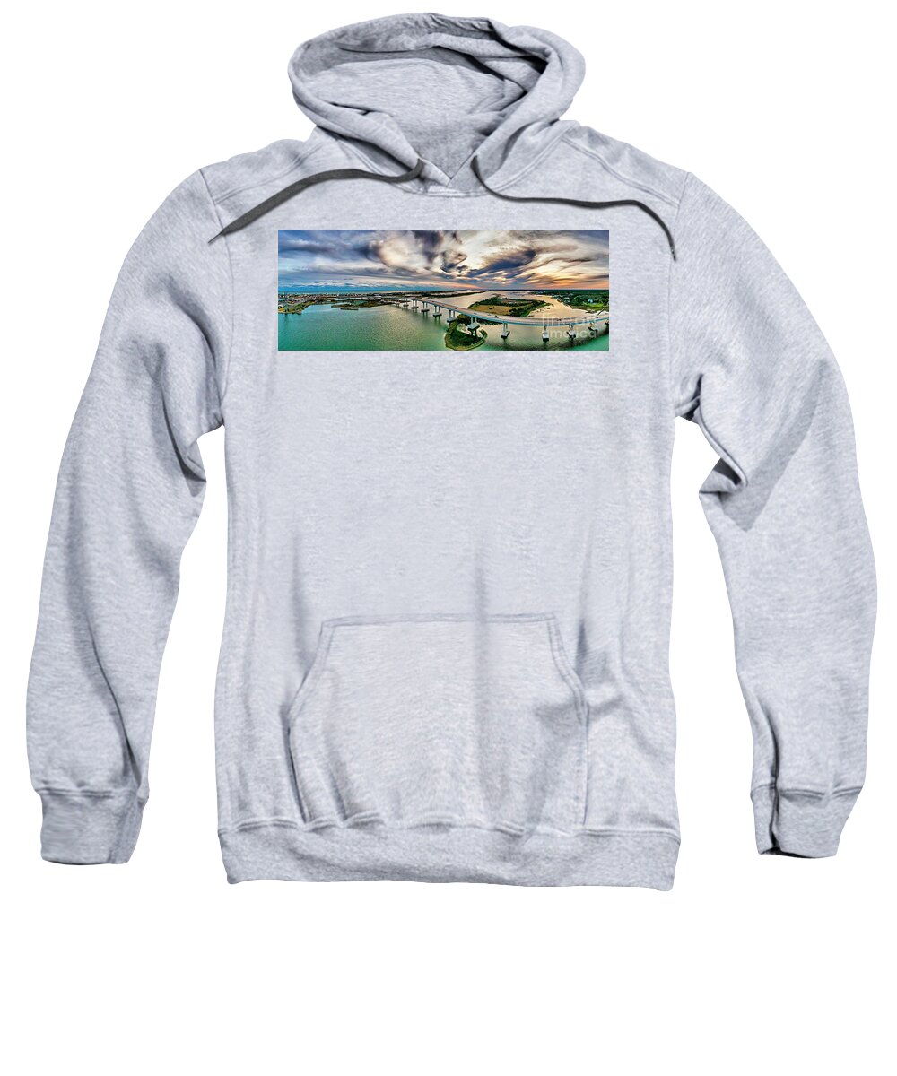 Sunset Sweatshirt featuring the photograph Surf City Bridge by DJA Images