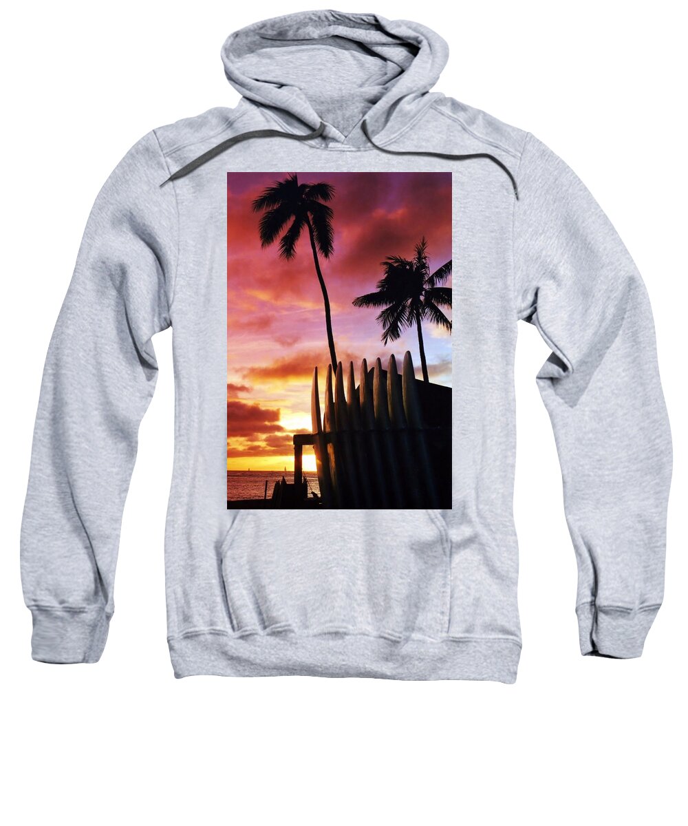 Hawaii Sweatshirt featuring the photograph Surfboard Sunset by DJ Florek