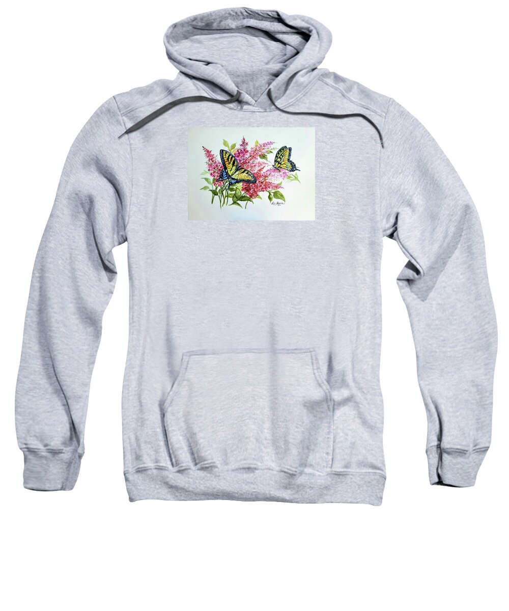 Butterfly Sweatshirt featuring the painting Swallowtails 'n Butterfly Bush by Lois Mountz