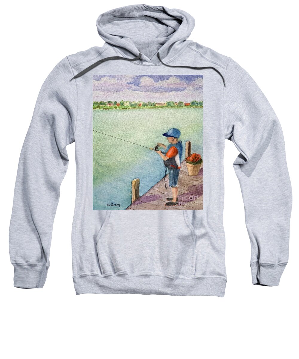 Fishing Sweatshirt featuring the painting Sweet Henry Fishing by Sue Carmony