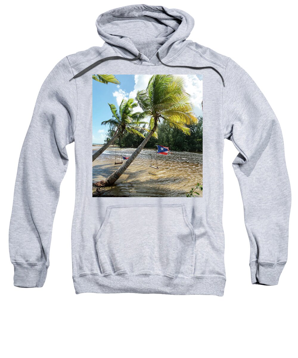 Swinging Sweatshirt featuring the photograph Swinging Under The Palm Trees, Loiza, Puerto Rico by Beachtown Views