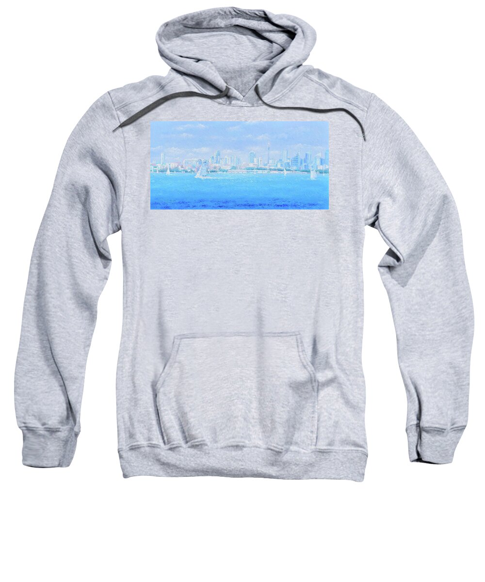 Sydney Skyline Sweatshirt featuring the painting Sydney Harbour sailing by Jan Matson