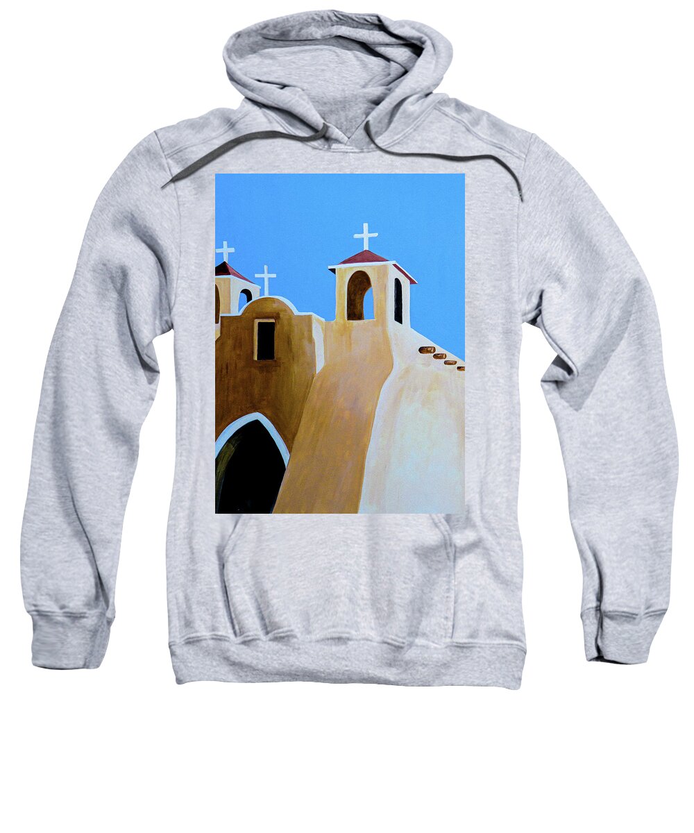 Taos Sweatshirt featuring the painting Taos Church Bold by Ted Clifton