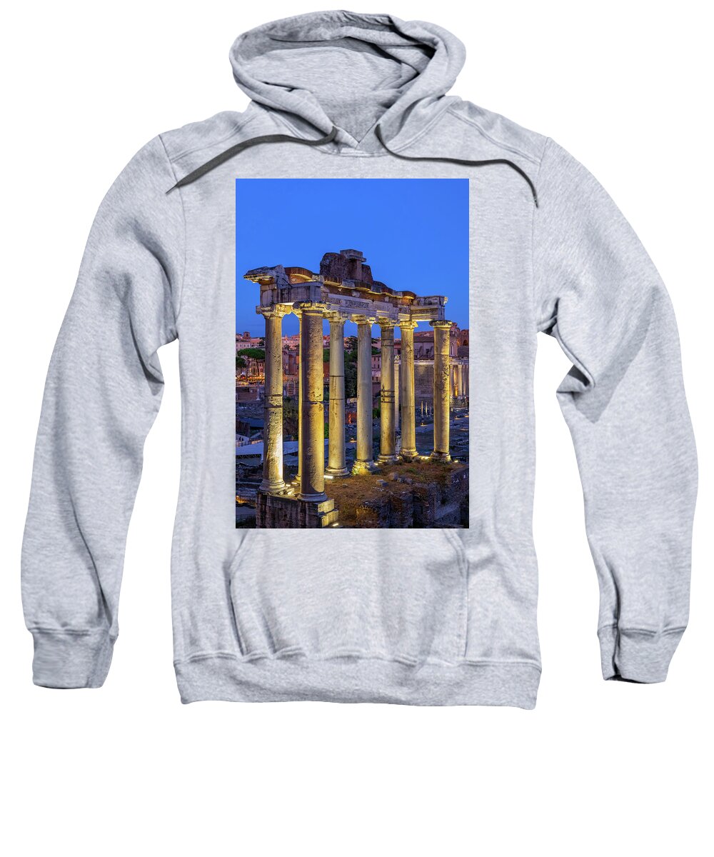 Temple Sweatshirt featuring the photograph Temple of Saturn in Rome at Dusk by Artur Bogacki
